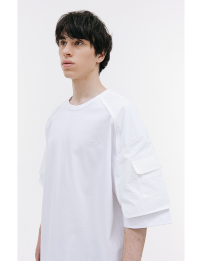 Shop Juunj Сontrast-sleeve Embroidered T-shirt In White