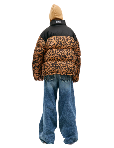 Shop Vetements Down Jacket With Animal Print In Brown