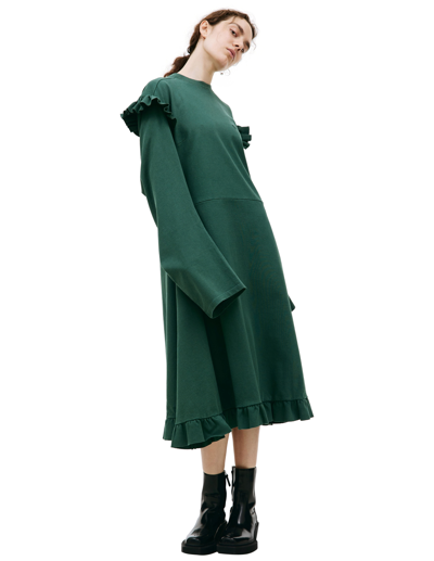 Shop Vetements Green Ruffle Midi Dress