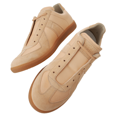 Maison Margiela Beige Comb Replica Panelled Leather Low-top Trainers Eur 40 / 6 Uk In Beige