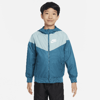 Shop Nike Sportswear Windrunner Big Kids' (boys') Loose Hip-length Hooded Jacket In Green