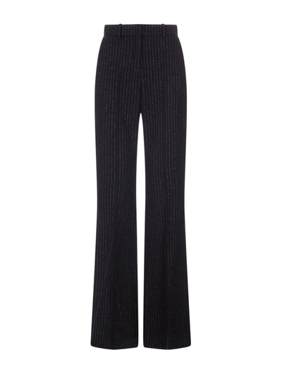 Shop Balmain Black Flare Pants With Lurex Stripes
