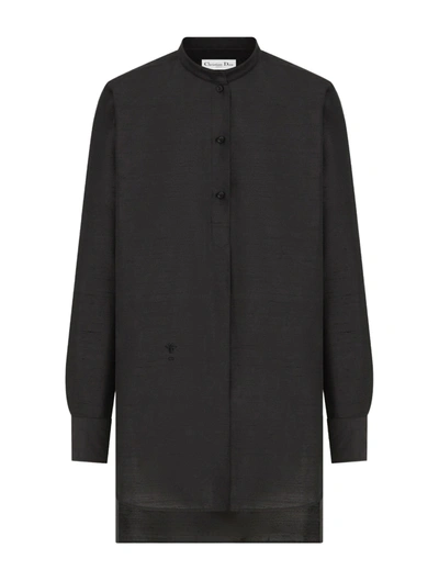 Shop Dior Blouse Black Lightweight Shantung Silk