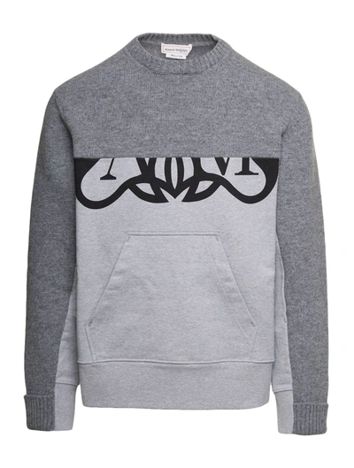 Shop Alexander Mcqueen Cotton Sweater With Logo In Grey