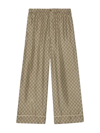 Shop Gucci Gg Supreme Silk Trousers In Brown