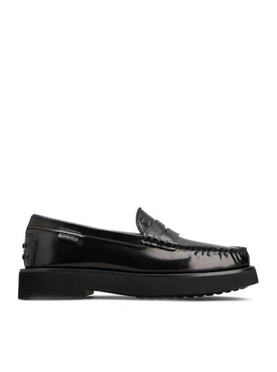 Tod's Block Heel Loafers Penny Strap In Black