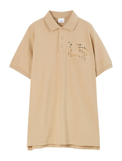 Shop Burberry Piqué Cotton Polo Shirt With Ekd Check In Nude & Neutrals