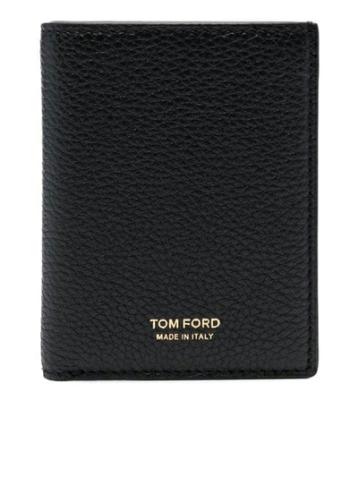 Shop Tom Ford Soft Grain Leather T Line Folding Card Holder In Black