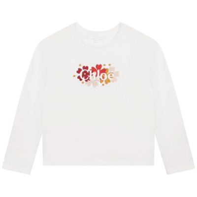 Shop Chloé Kids Logo Embroidered Crewneck T In White