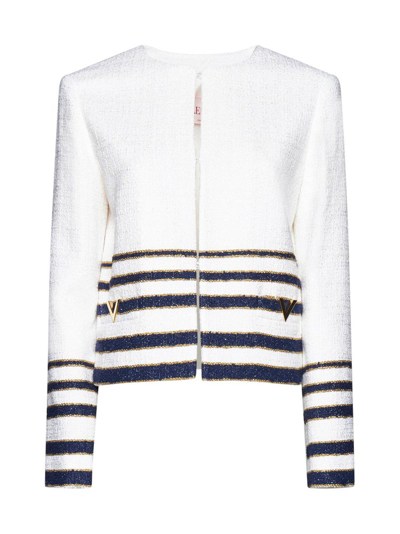 Shop Valentino Marinière Stripe Detailed Tweed Jacket In Multi
