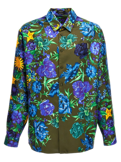 Shop Versace Floral Printed Button In Multi