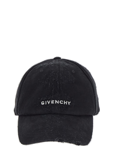 Shop Givenchy Logo Embroidered Distressed Baseball Cap In Black