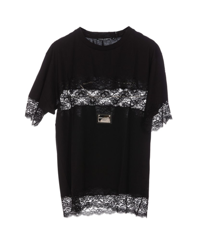 Shop Dolce & Gabbana Lace Embellished Crewneck T In Black