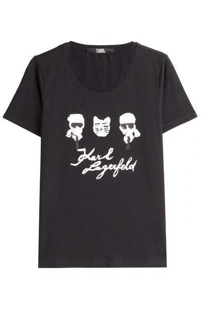 Karl Lagerfeld Painted Karl Signature Printed Cotton T-shirt In Black