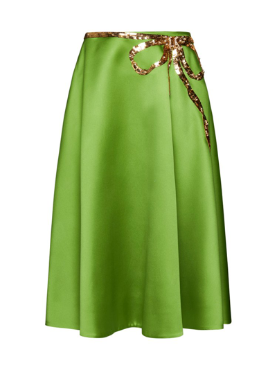 Shop Valentino Emebllished Pleated Skirt In Green