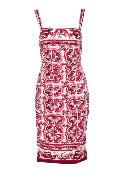 Shop Dolce & Gabbana Majolica Printed Charmeuse Midi Dress In Multi