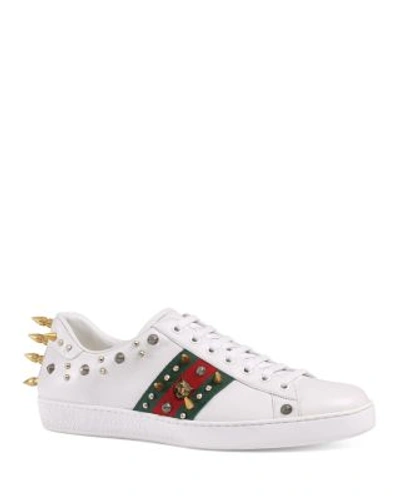 Gucci Ace Studs Leather Sneakers In White | ModeSens