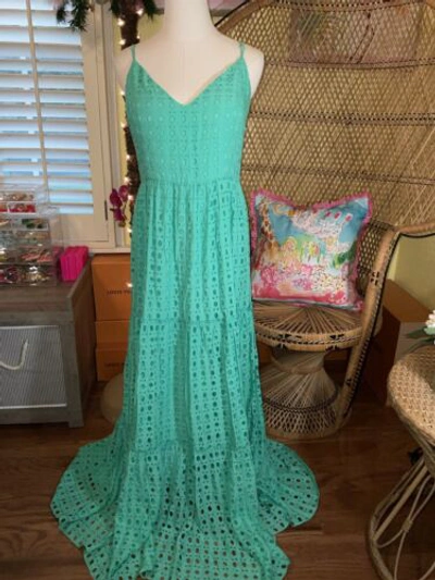 Pre-owned Lilly Pulitzer Melody Maxi Dress Gustavia Green Eyelet ? Size 8,14