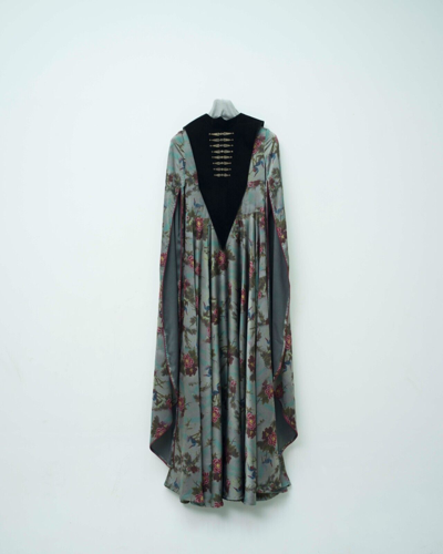 Pre-owned Handmade Dress With Long Open Sleeves (velvet Collar Is A Separate Accessorie) In Floral
