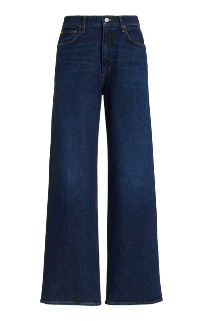 Shop Agolde Harper Stretch High-rise Wide-leg Jeans In Dark Wash