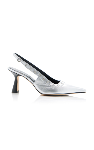 Shop Aeyde Isotta Metallic Leather Slingback Pumps In Silver