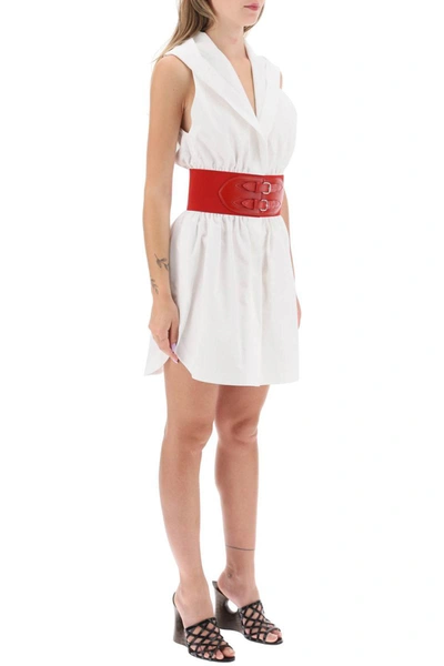 Shop Alaïa Alaia Hooded Mini Dress With Belted Waist In White
