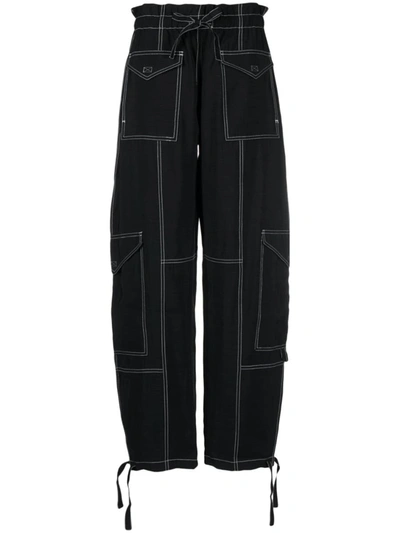 Shop Ganni High-waisted Cargo Trousers In Black