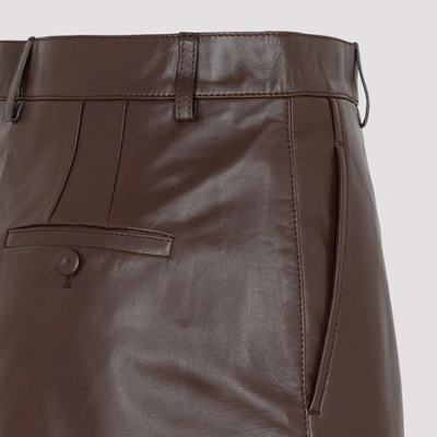 Shop Lanvin Leather Straight Slit Skirt In Brown