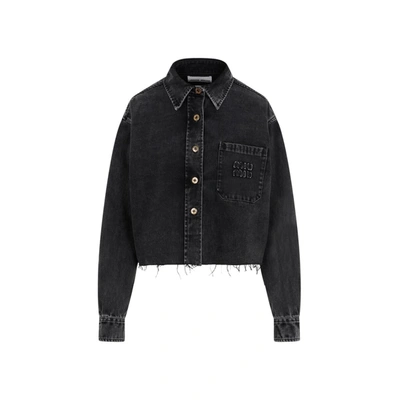 Shop Miu Miu Cotton Bomber Jacket In Black