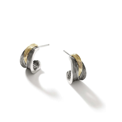 Shop John Hardy Bamboo Striated J Hoop Earrings - Ez50108 In Silver-tone