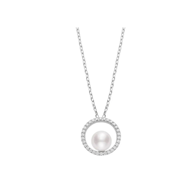 Shop Mikimoto Akoya Cultured 7mm Pearl Pendant With Diamonds In White