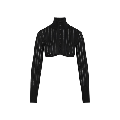 Shop Alaïa Long Sleeved Knitted Cropped Cardigan In Black