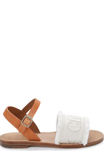 Shop Chloé Kids Fringe Detailed Ankle Strapped Sandals In White