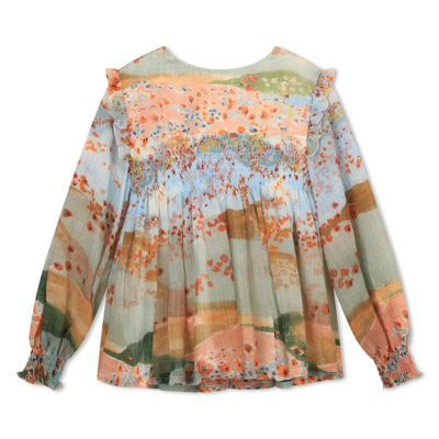 Shop Chloé Kids Ceremony Graphic Printed Ruffled Detail Blouse In Multi