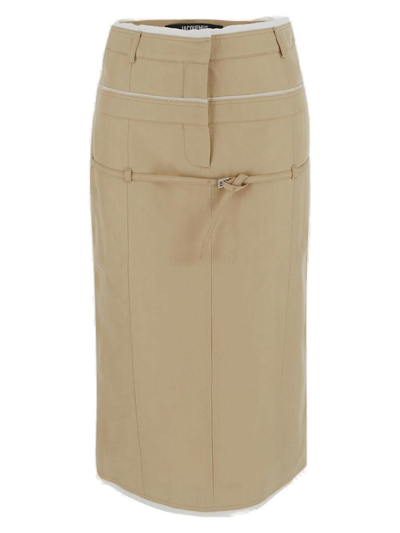 Shop Jacquemus Belted Pencil Skirt In Beige
