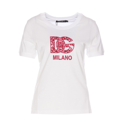 Shop Dolce & Gabbana Dg Logo Patch Jersey T In White