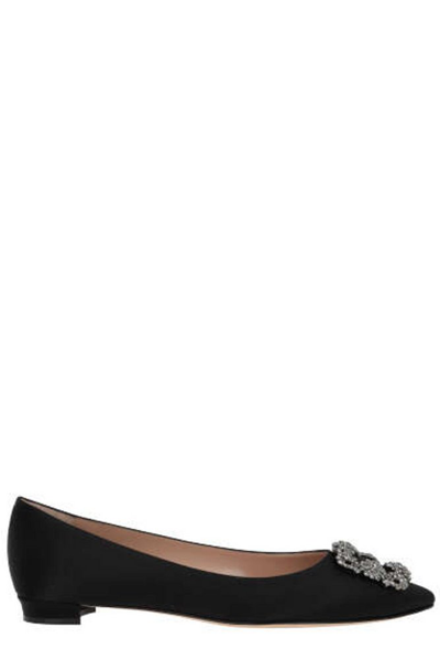 Shop Manolo Blahnik Hangisi Buckle Embellished Flat Shoes In Black