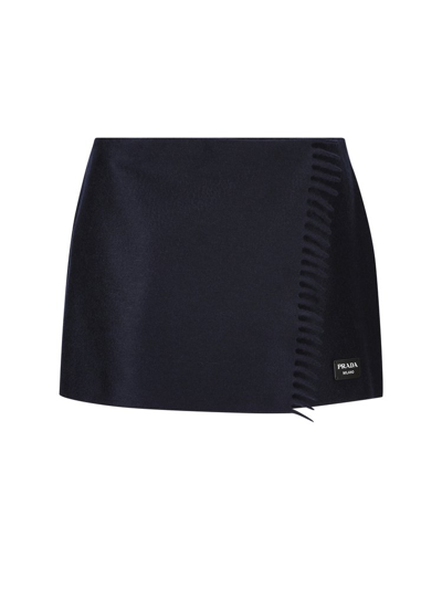 Shop Prada Logo Detailed Mini Skirt In Navy