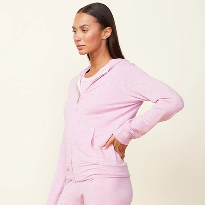 Monrow Supersoft Zip Up Hoody In Pink Lavender