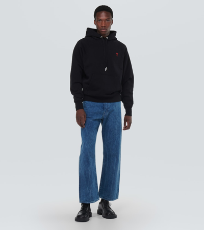 Ami Alexandre Mattiussi Hoodie Sweatshirt With Red Ami De Coeur Patch In Black