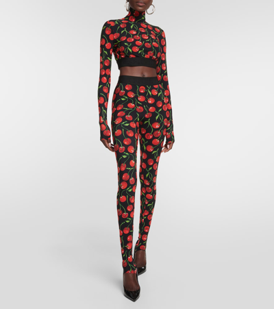 Dolce & Gabbana Cherry Print High-waist Leggings In Black