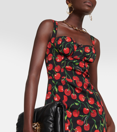 Shop Dolce & Gabbana Cherry Charmeuse Minidress In Black
