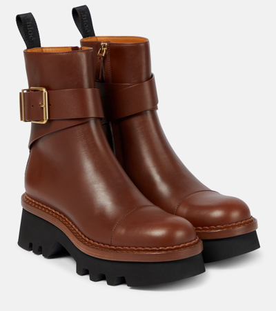 Shop Chloé Owena Leather Ankle Boots In Brown