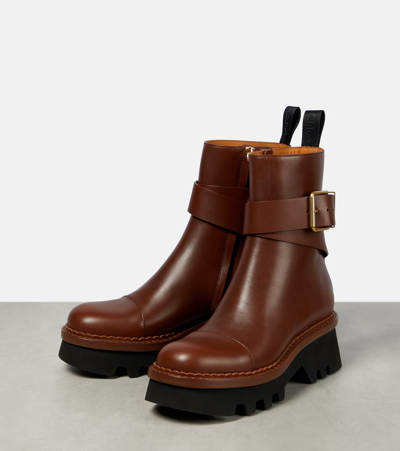 Shop Chloé Owena Leather Ankle Boots In Brown