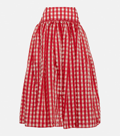 Shop Alaïa Vichy Gingham High-rise Maxi Skirt In Red