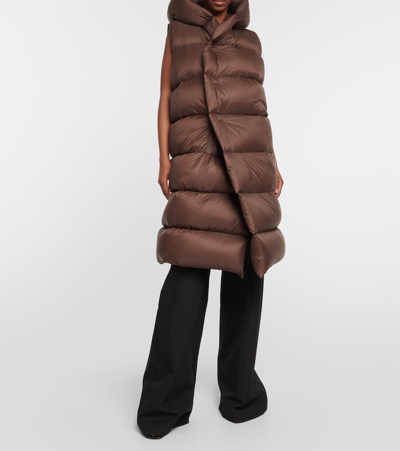 Rick Owens Quilted Down Coat In Brown