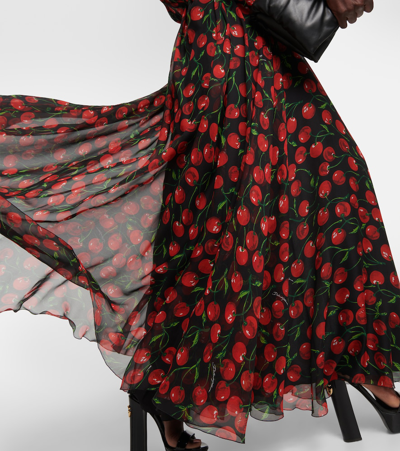 Shop Dolce & Gabbana Cherry Silk Chiffon Gown In Black