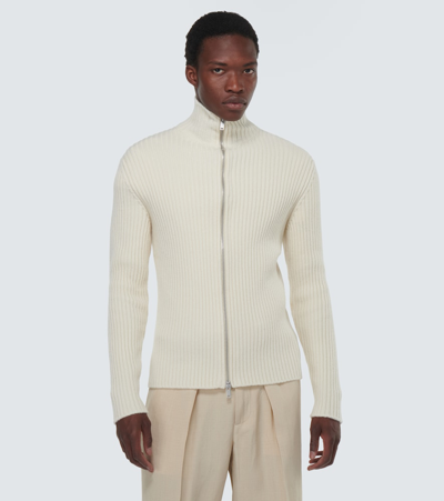 Shop Jil Sander Ribbed-knit Wool Cardigan In White
