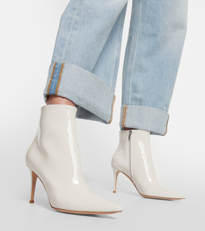 Shop Gianvito Rossi Patent Leather Ankle Boots In White