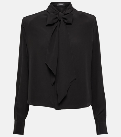 Shop Wardrobe.nyc Wardrobe. Nyc Tie-neck Silk Crêpe De Chine Blouse In Black